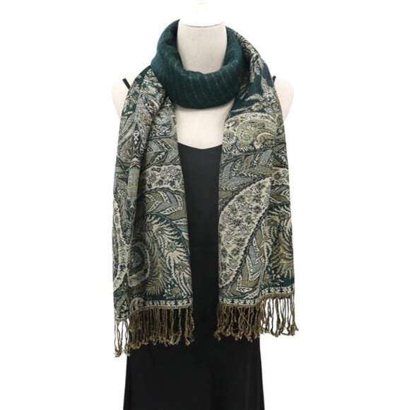 Silky Paisley Pashmina Shawl Scarf-Women's Soft Double-side Jacquard - Picture 4 of 6